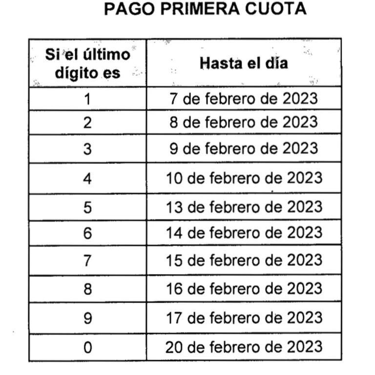 Pago Primera Cuota Renta Grandes Contribuyente 2023