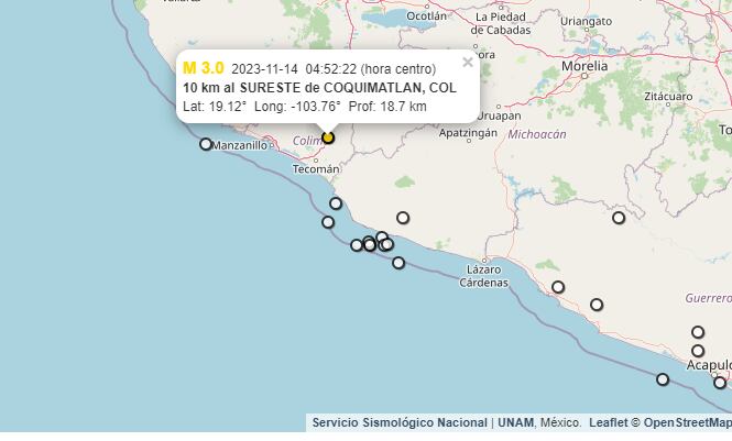 Varios sismos se presentaron durante la madrugada de este martes 14 de noviembre.