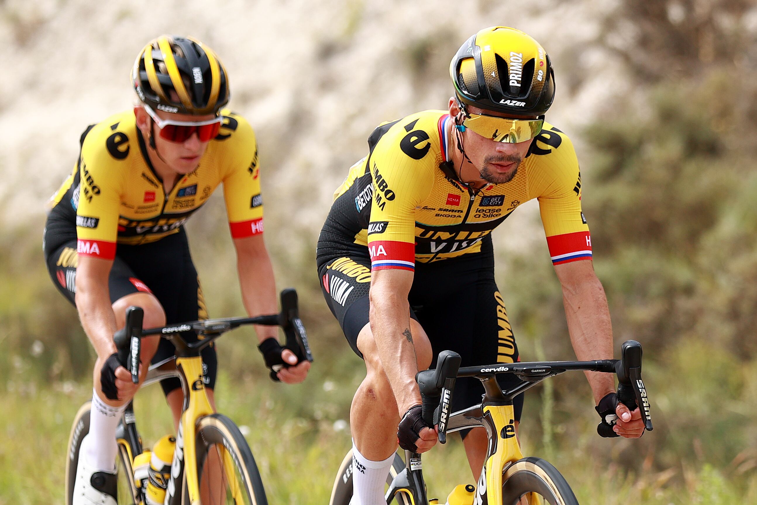 BURGOS, SPAIN - AUGUST 15: Primož Roglic of Slovenia and Team Jumbo-Visma competes during the 45th Vuelta a Burgos 2023, Stage 1 a 161km stage from Villalba de Duero to Burgos on August 15, 2023 in Burgos, Spain. (Photo by Gonzalo Arroyo Moreno/Getty Images)