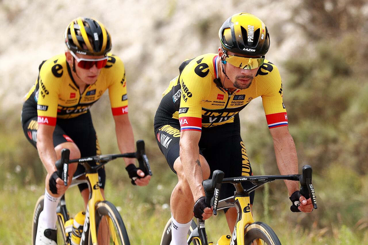 BURGOS, SPAIN - AUGUST 15: Primož Roglic of Slovenia and Team Jumbo-Visma competes during the 45th Vuelta a Burgos 2023, Stage 1 a 161km stage from Villalba de Duero to Burgos on August 15, 2023 in Burgos, Spain. (Photo by Gonzalo Arroyo Moreno/Getty Images)