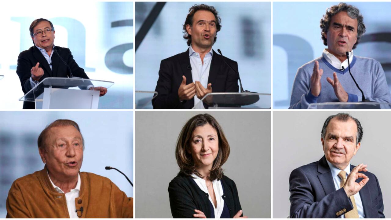 Gustavo Petro, Federico Gutiérrez, Sergio Fajardo, Rodolfo Hernández, Íngrid Betancourt y Óscar Iván Zuluaga, candidatos presidenciales