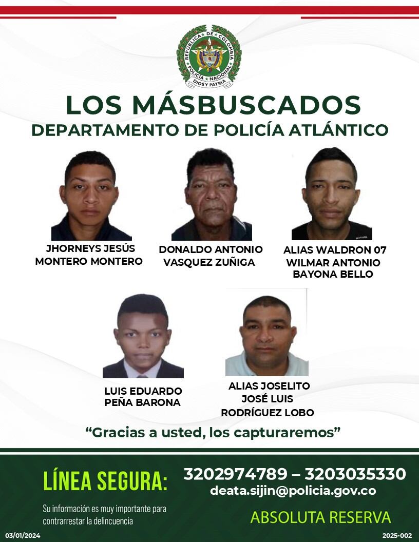 Estos son los delincuentes más buscados en Atlántico.