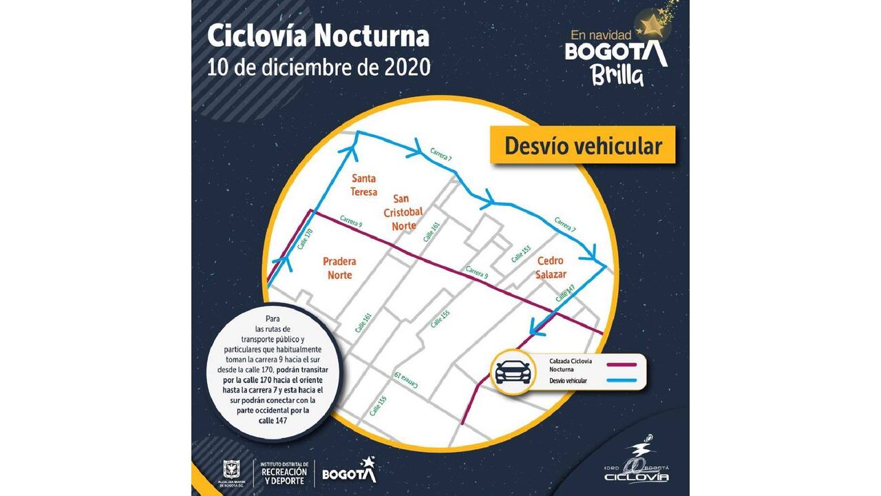 Desvíos vehiculares por la Ciclovía Nocturna el 10 de diciembre