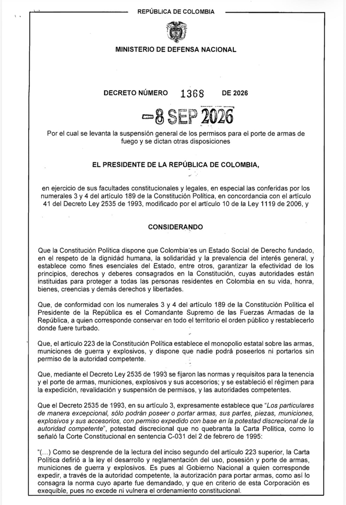 Decreto porte de armas