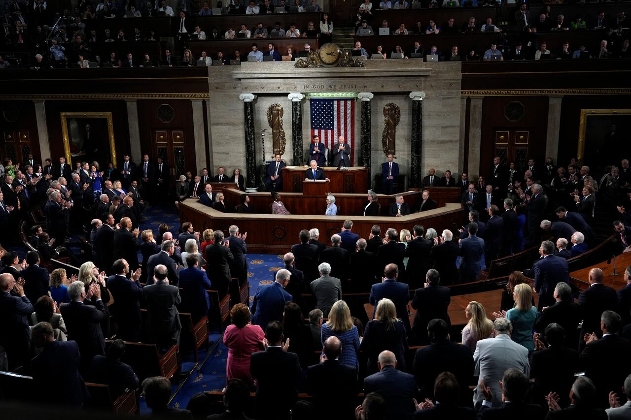 El primer ministro israelí, Benjamin Netanyahu, habla en una reunión conjunta del Congreso en el Capitolio de Washington, el miércoles 24 de julio de 2024. (Foto AP/Julia Nikhinson)