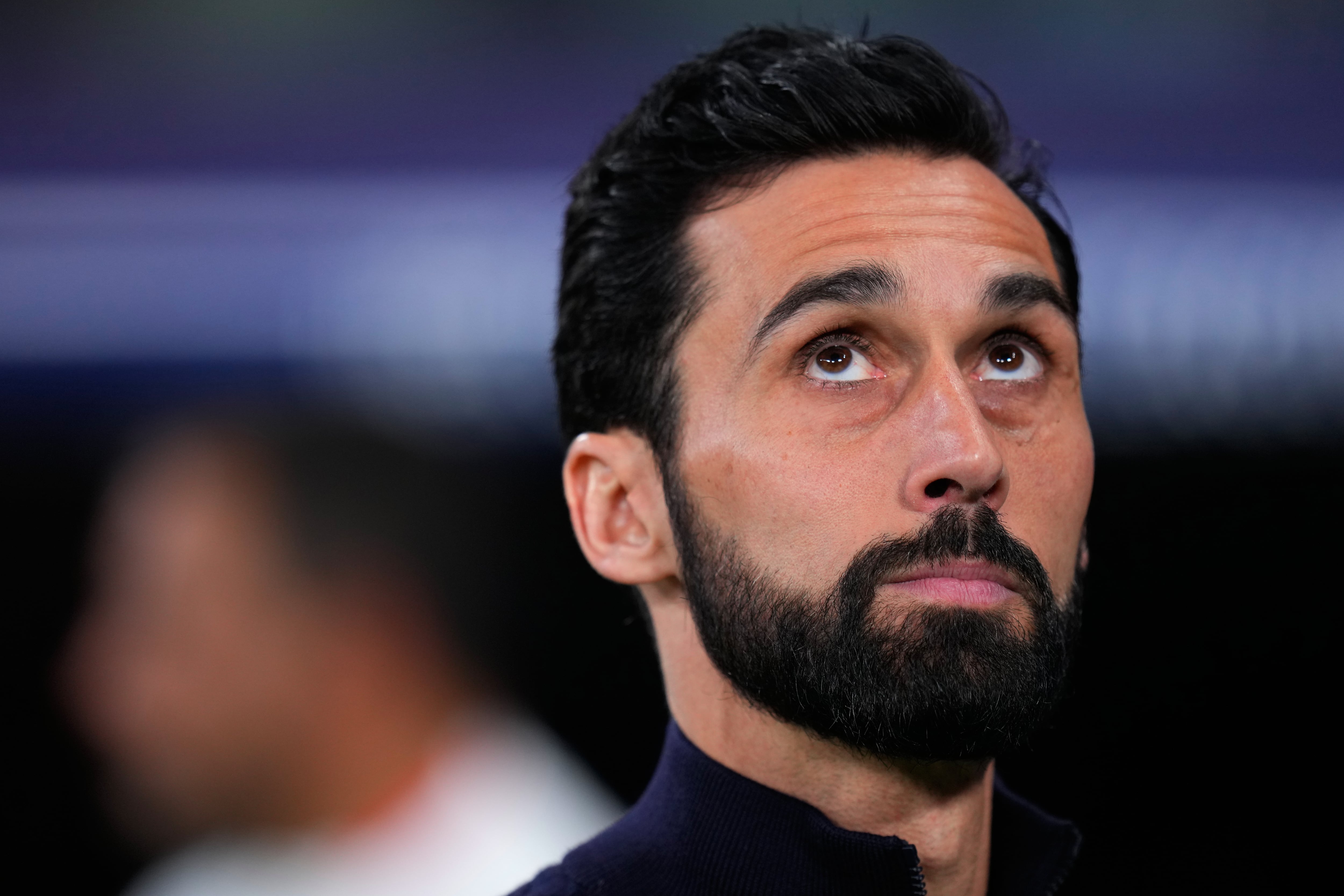 Real Madrid's head coach Alvaro Arbeloa looks out from the bench prior to the second leg of the Champions League playoff soccer match between Real Madrid and Benfica in Madrid, Spain, Wednesday, Feb. 25, 2026. (AP Photo/Manu Fernandez)