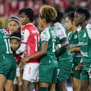 Santa Fe vs. Cali disputando la final de la Liga BetPlay Femenina de 2024 en El Campín