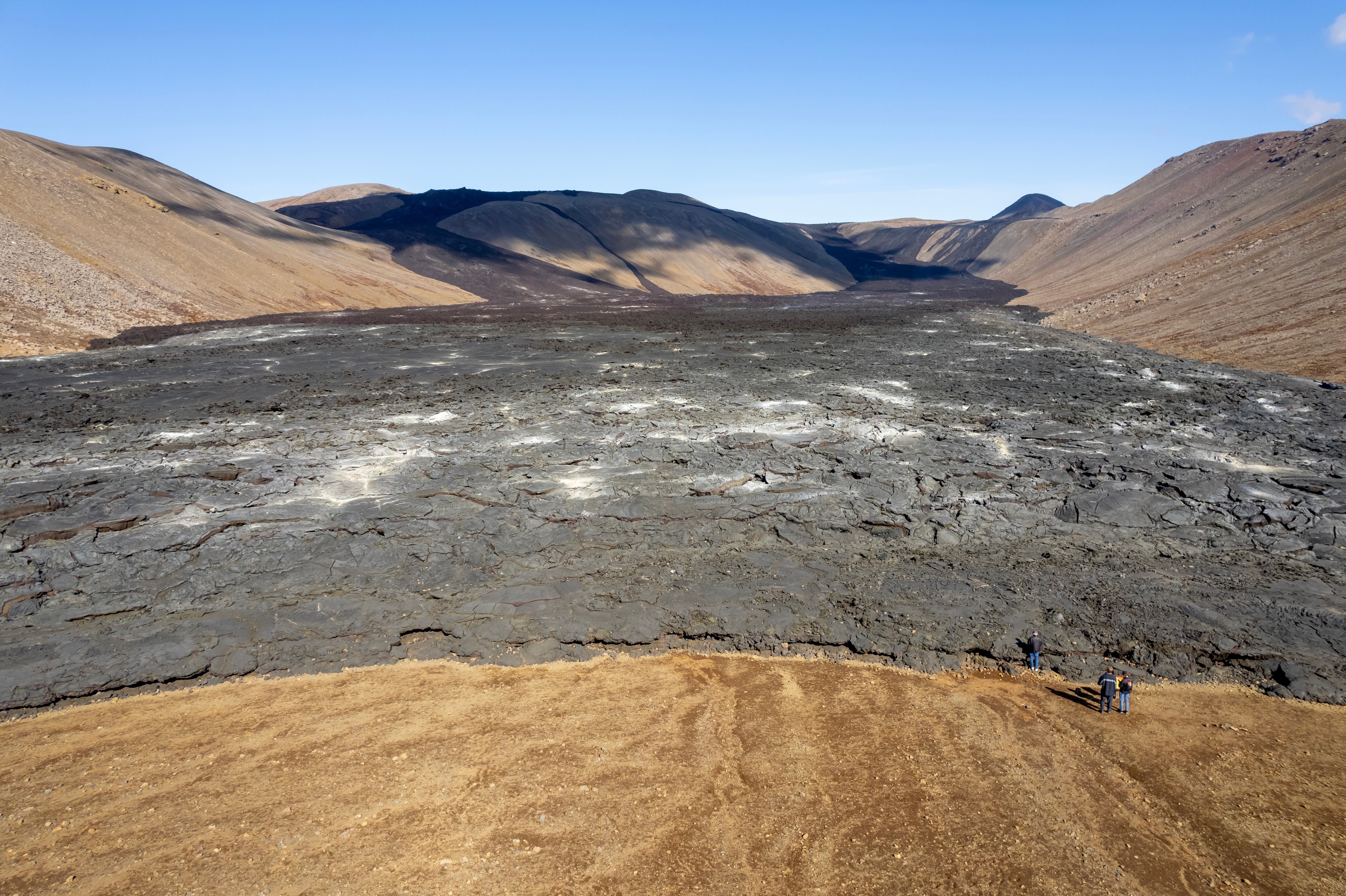 Vista aérea del volcán Fargradalsfjall el 14 de abril de 2023 en Grindavik, Islandia.