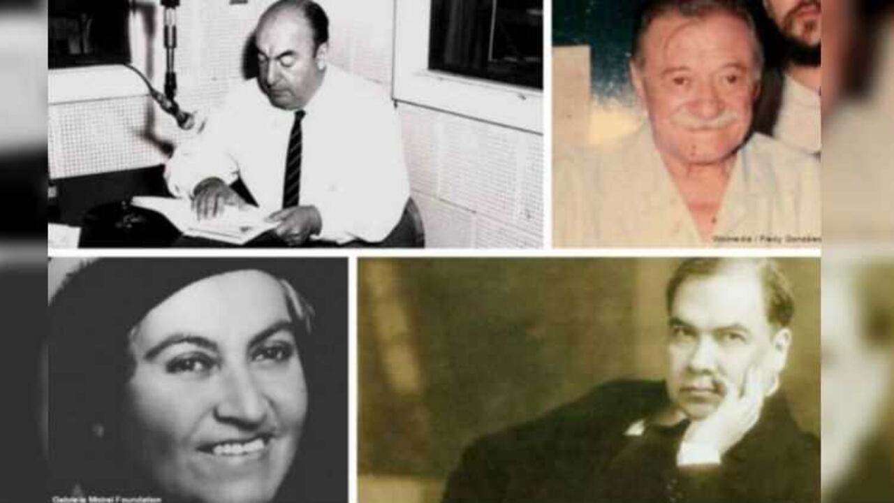 Pablo Neruda, Mario Benedetti, Gabriela Mistral y Rubén Darío.