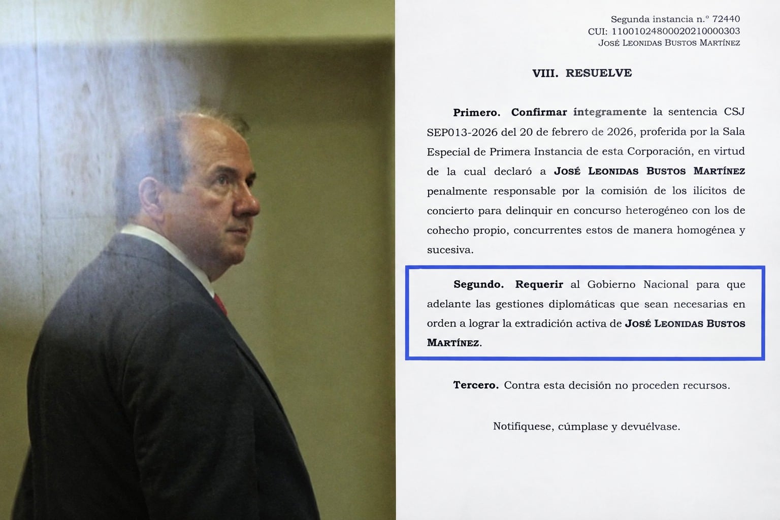 La condena contra el exmagistrado Leonidas Bustos, por el Cartel de la Toga, fue ratificada por la Corte Suprema de Justicia.