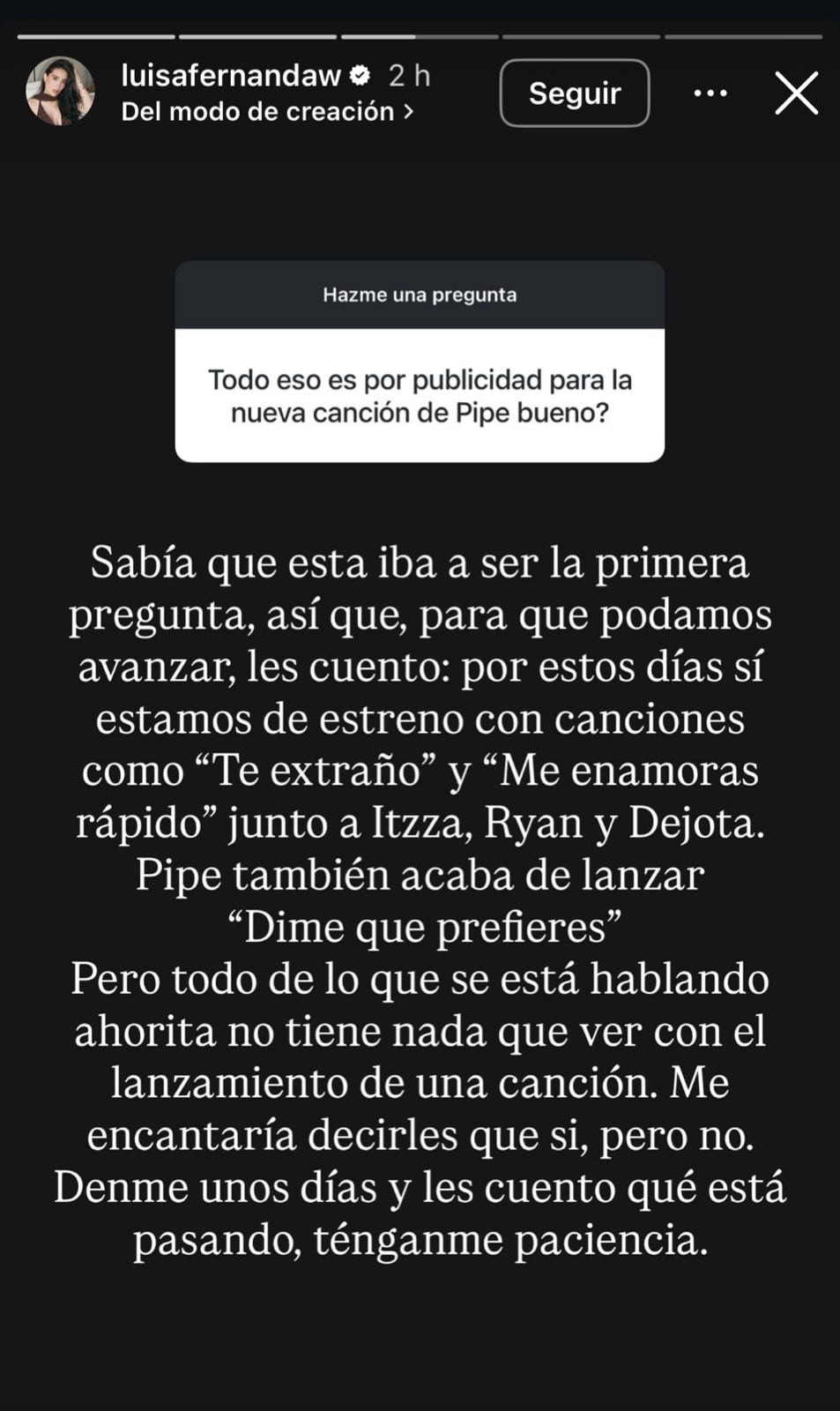 Luisa Fernanda W habló sobre tema con Pipe Bueno