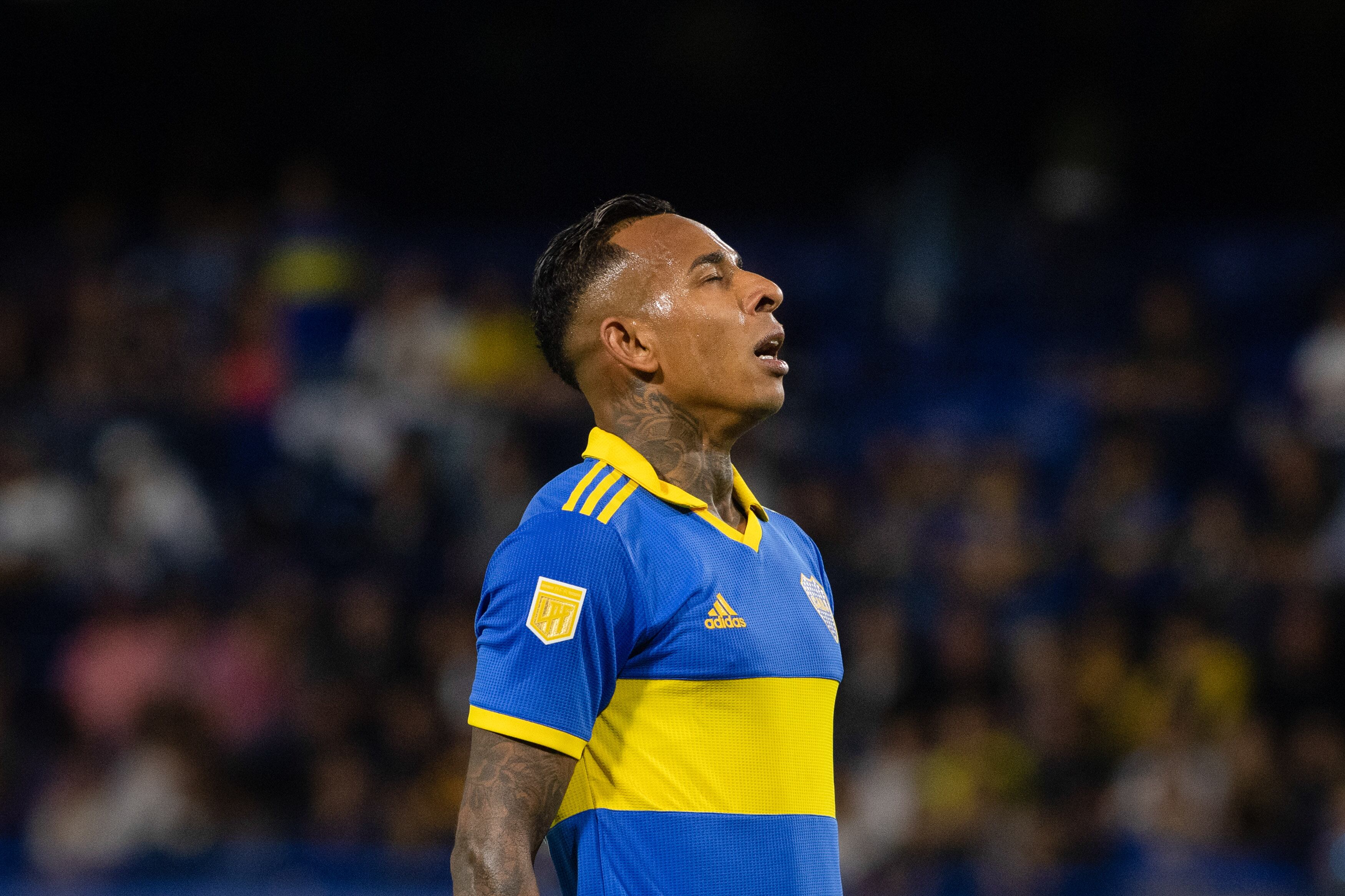 BUENOS AIRES, ARGENTINA - 2023/05/14: Sebastian Villa of Boca Juniors reacts during a Liga Profesional 2023 match between Boca Juniors and Belgrano at Estadio Alberto J. Armando. Final score; Boca Juniors 2:0 Belgrano. (Photo by Manuel Cortina/SOPA Images/LightRocket via Getty Images)