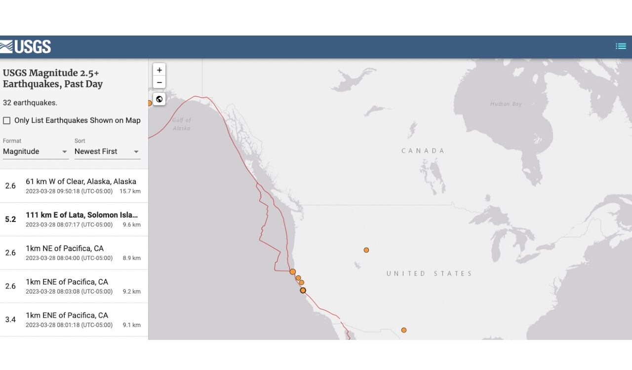 Así registró el Servicio Geológico de Estados Unidos los tres terremotos consecutivos en California