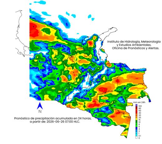 Mapa climatológico del viernes 26 de junio para Colombia.