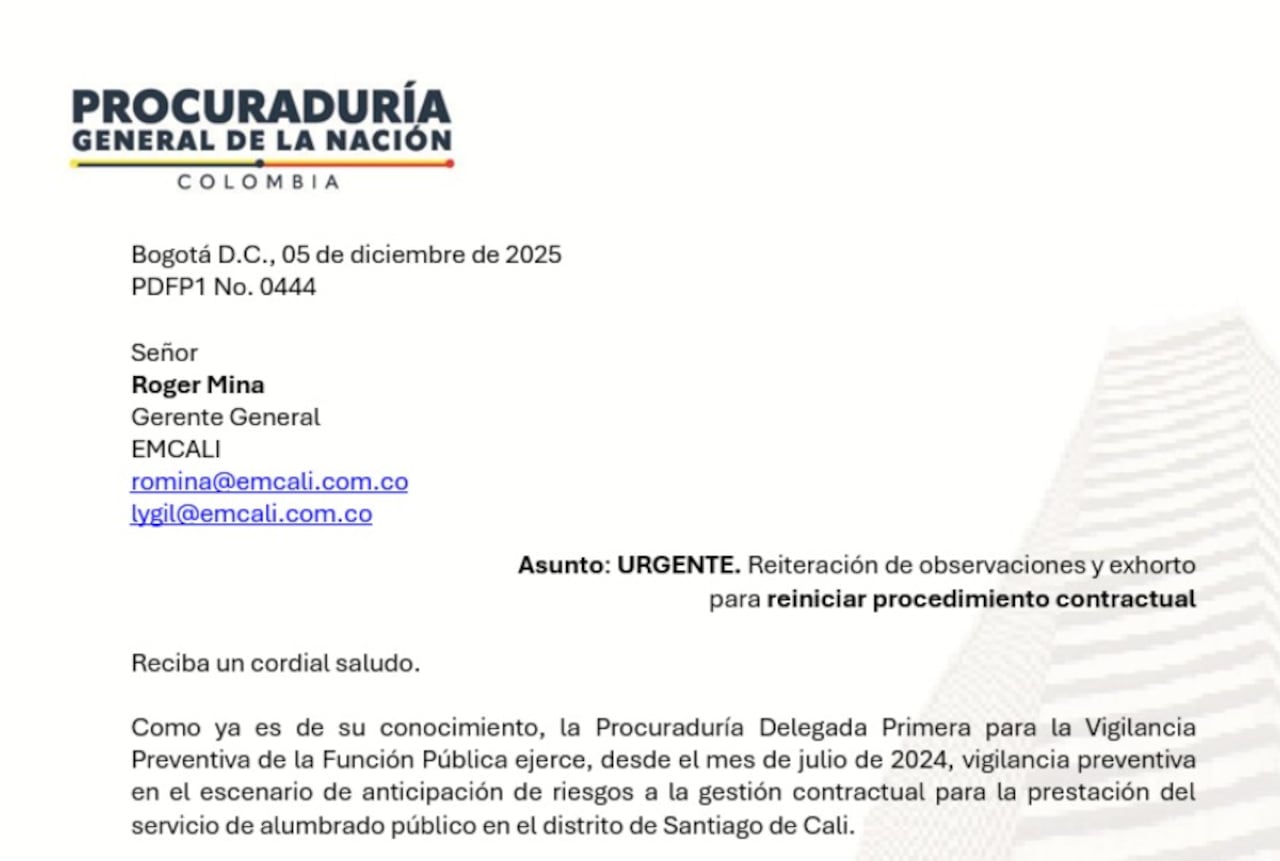 La Procuraduría General de la Nación ha hecho claras advertencias por problemas en este contrato.