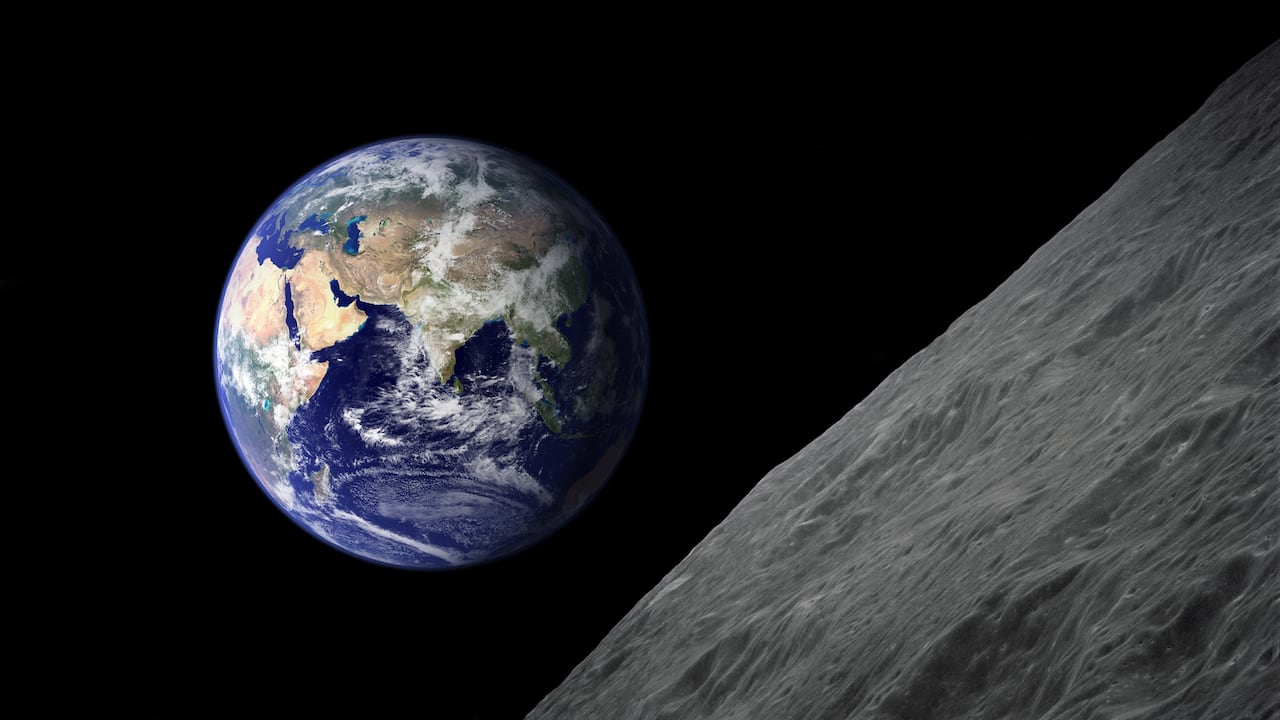 Ilustración de una vista de la Tierra desde la Luna.