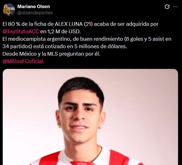 Pantallazo X: @olsendeportes