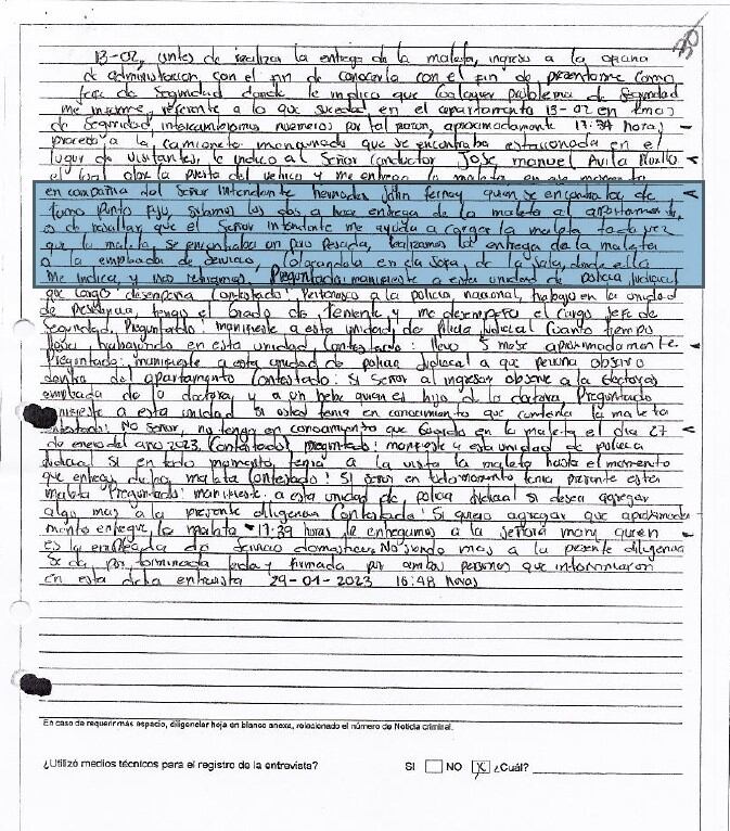 La teniente Sandy Alvernia Guerrero, encargada de la seguridad de Laura Sarabia, entonces jefe de Gabinete del Gobierno Nacional,