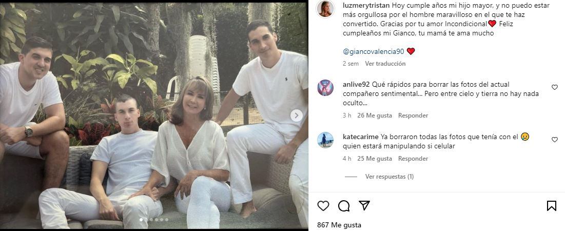 Luz Mary Tristán subió hace unos días una foto junto a sus hijos en Instagram