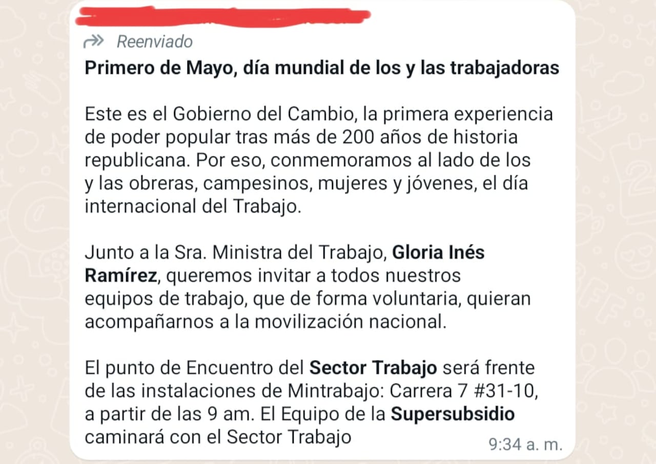 Funcionarios del Gobierno recibieron mensajes de texto invitándolos a marchar en las movilizaciones de este primero de mayo.