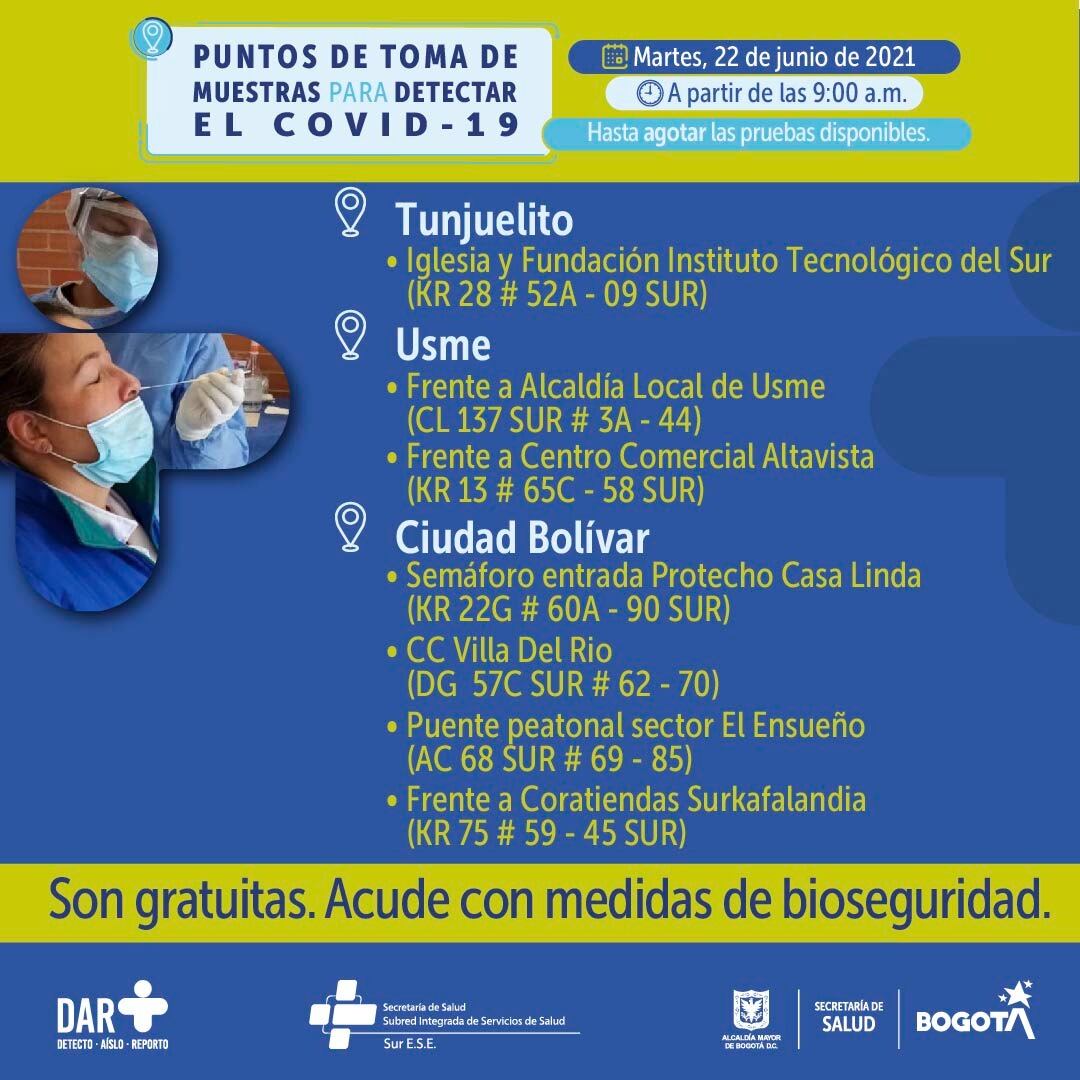 Pruebas covid, Alcaldía de Bogotá