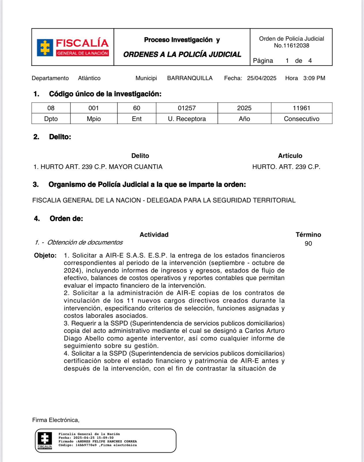 Ordenes a la Policía Judicial.