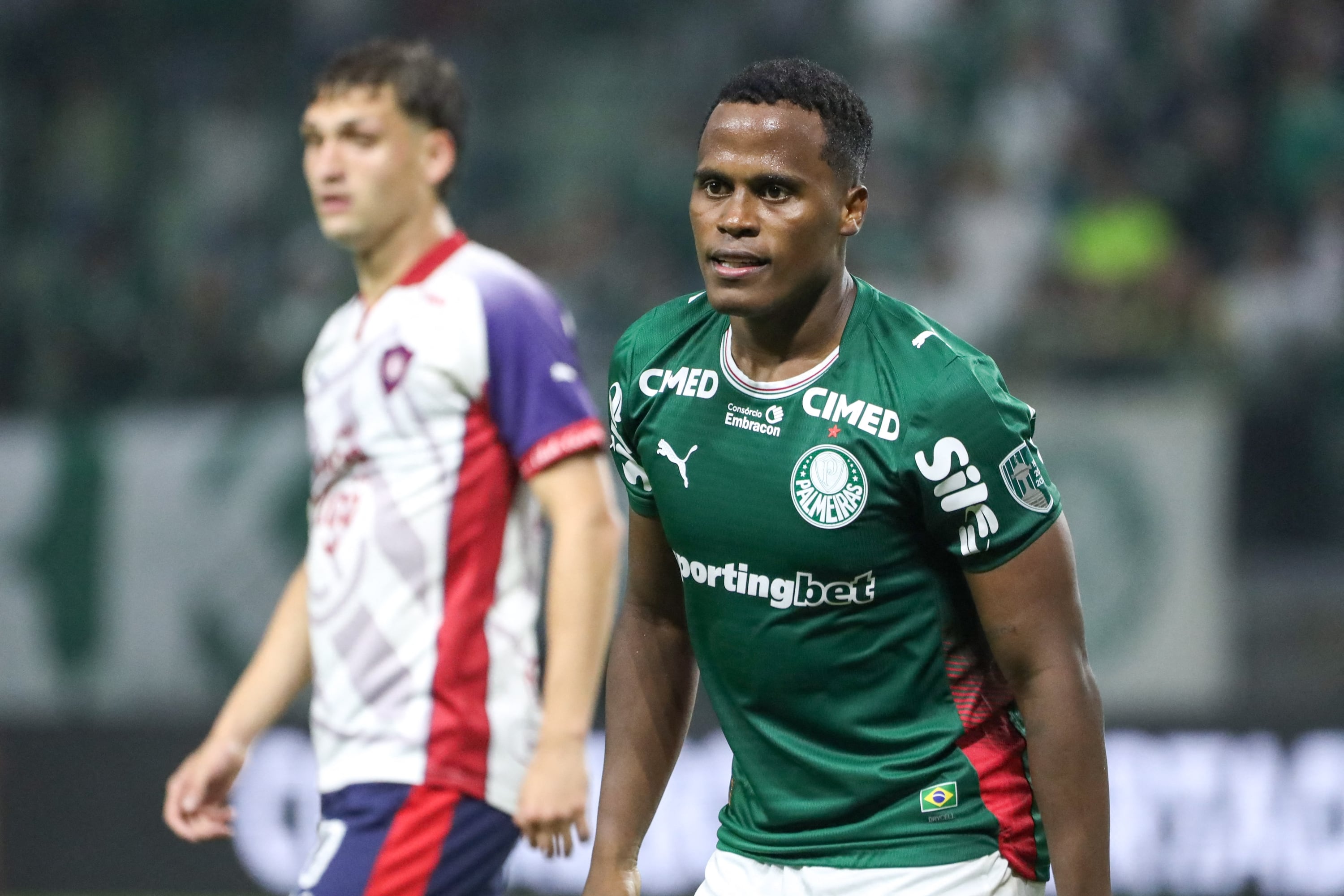 Sao Paulo, SP. 12.08.2026 - Palmeiras-Cerro Porteno - Jhon Arias of Palmeiras during the match against Cerro Porteno, from Paraguay, for the first leg of the round of 16 of the Conmebol Libertadores, at Nubank Parque, west zone of Sao Paulo, this Wednesday, August 12, 2026.(Foto: Marina Uezima/Brazil Photo Press/Brazil Photo Press) INTERNATIONAL (Photo by Marina Uezima / Brazil Photo Press via AFP)