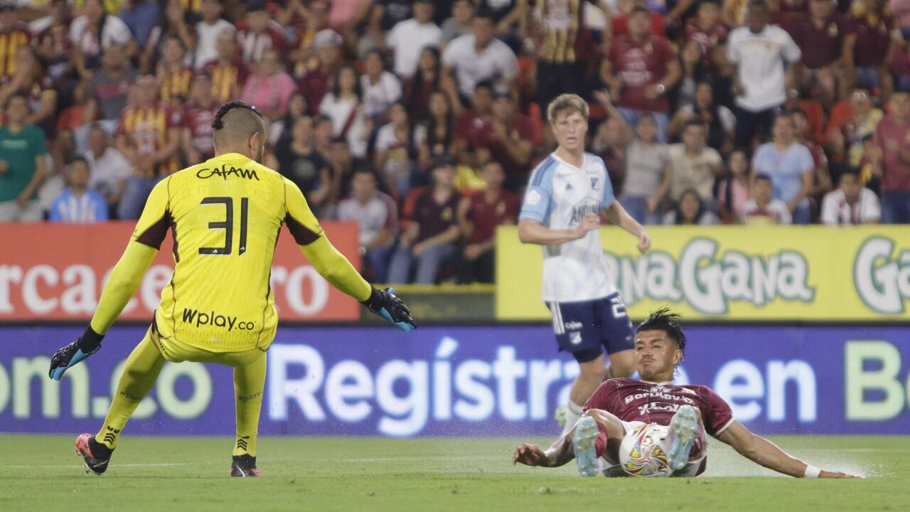 Imagen del partido entre Deportes Tolima y Millonarios por la fecha 4 del primer semestre de la Liga colombiana 2024..