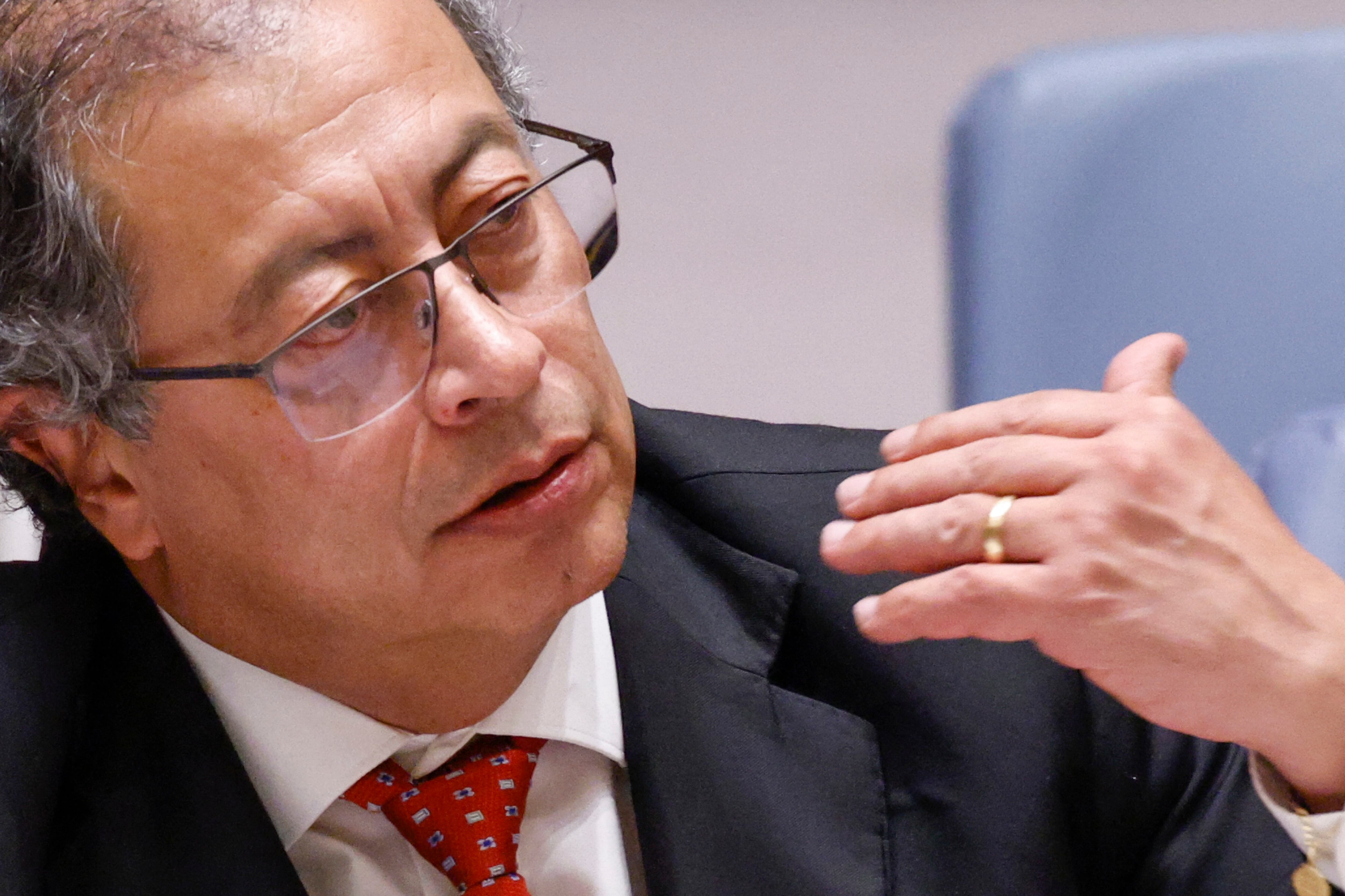 El presidente colombiano Gustavo Petro habla en una sesión del Consejo de Seguridad de la ONU sobre el progreso del proceso de paz colombiano en la sede de la ONU en Nueva York el 11 de julio de 2024.
