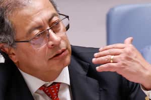 El presidente colombiano Gustavo Petro habla en una sesión del Consejo de Seguridad de la ONU sobre el progreso del proceso de paz colombiano en la sede de la ONU en Nueva York el 11 de julio de 2024.