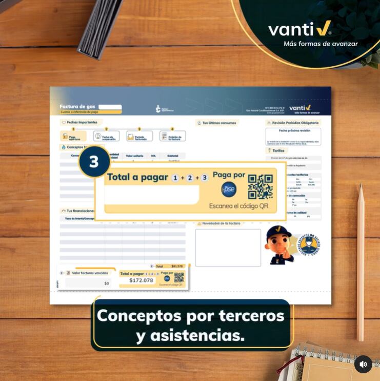 Junto al saldo total a pagar, la factura ofrece un código QR para que pueda pagar en línea, si así lo desea.