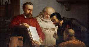 Plantin muestra un ejemplar de la Biblia Regia a Arias Montano (Jos Bellemans)