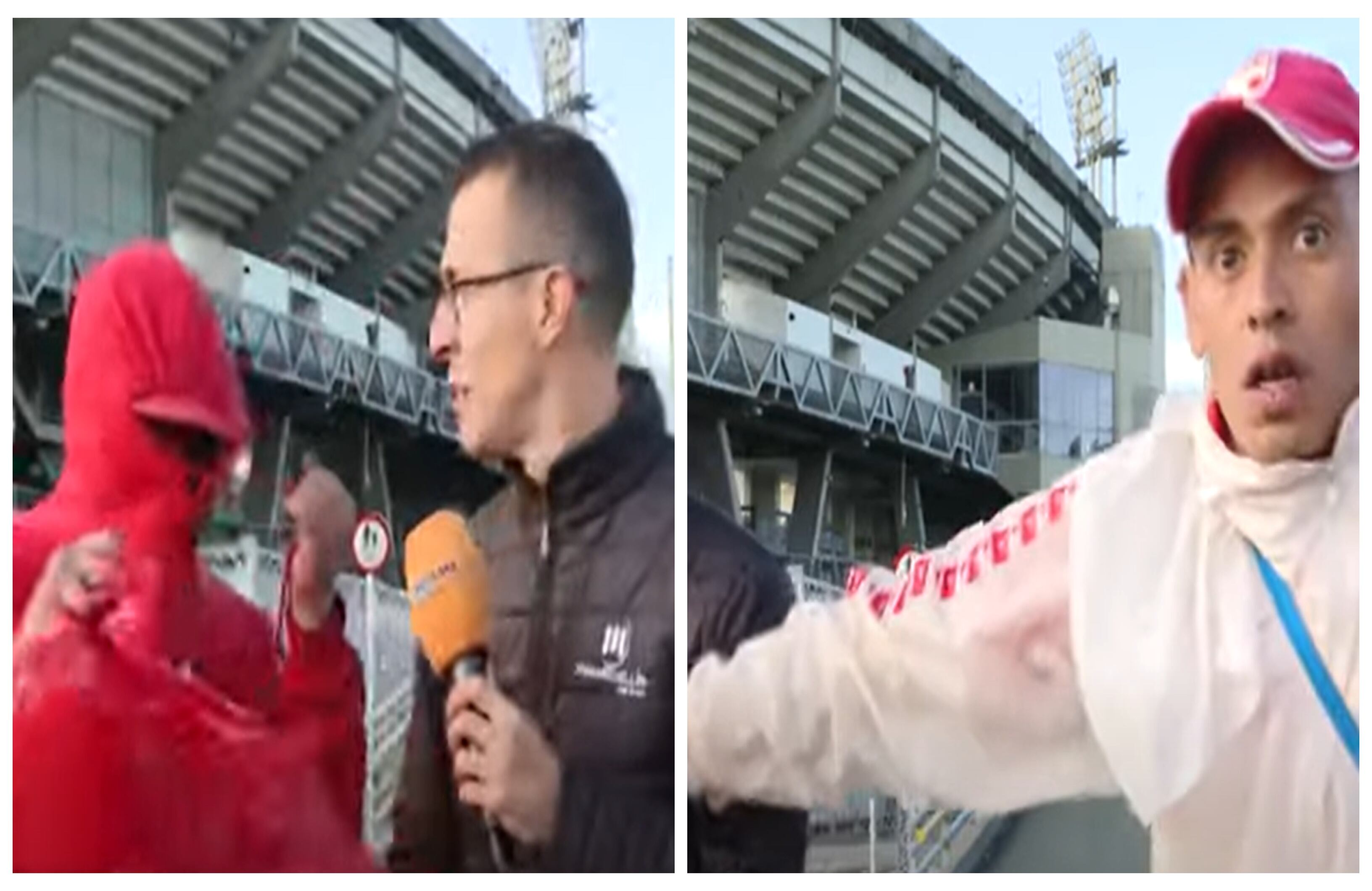 Santiago Ramírez, periodista de Telemedellín, agredido por violentos hinchas de Santa Fe en el Campín.