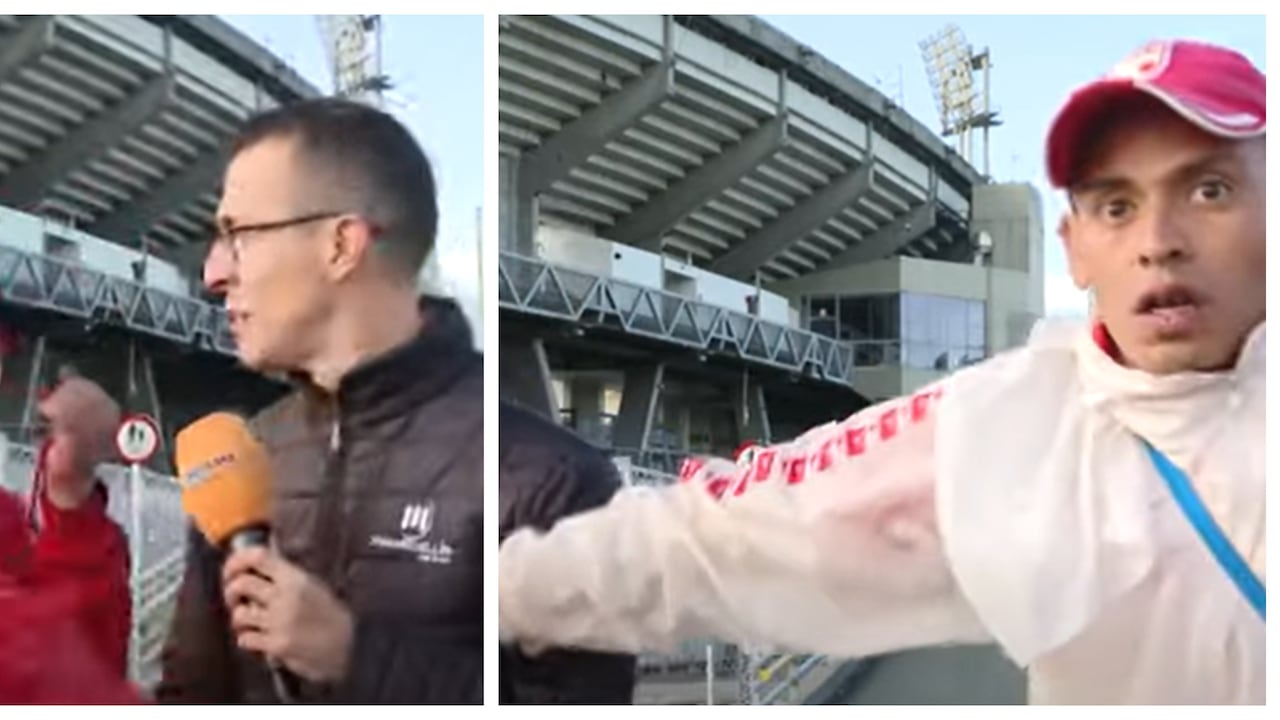 Santiago Ramírez, periodista de Telemedellín, agredido por violentos hinchas de Santa Fe en el Campín.