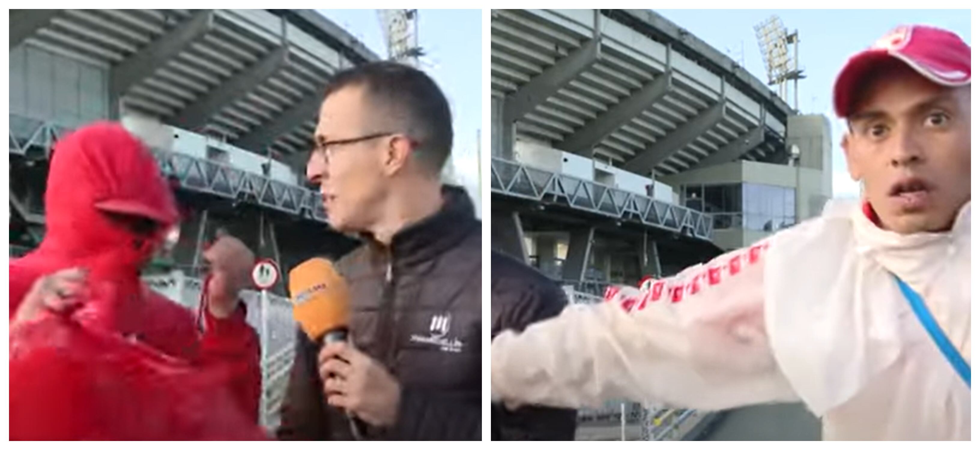 Santiago Ramírez, periodista de Telemedellín, agredido por violentos hinchas de Santa Fe en el Campín.