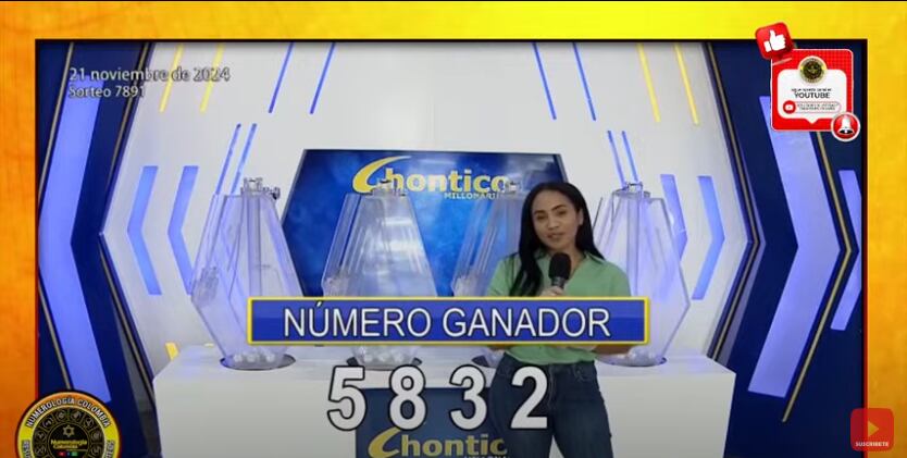 Resultado Chontico Día 21 de noviembre 2024 | Foto: Captura de pantalla YouTube Chontico Día 21 de noviembre