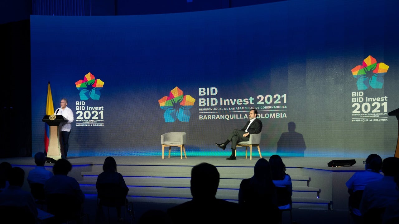 El Presidente Duque en la Asamblea del BID. Foto: Presidencia.