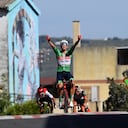 MONTILLA, SPAIN - SEPTEMBER 02: Mads Pedersen of Denmark and Team Trek - Segafredo - Green Points Jersey celebrates at finish line as stage winner during the 77th Tour of Spain 2022, Stage 13 a 168,4km stage from Ronda to Montilla 315m / #LaVuelta22 / #WorldTour / on September 02, 2022 in Montilla, Spain. (Photo by Tim de Waele/Getty Images)