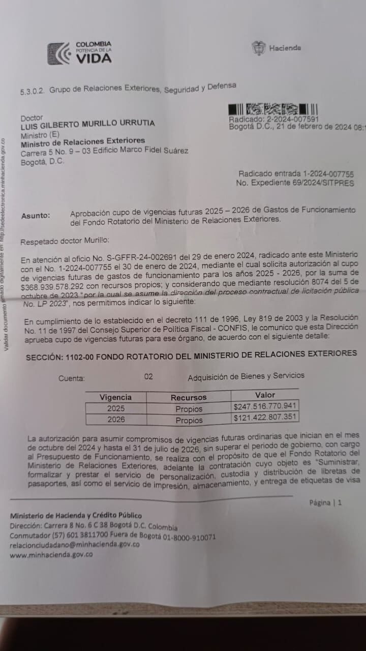 Este es el documento expedido por el Ministerio de Hacienda.