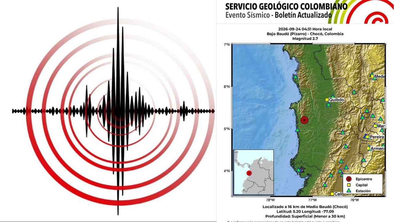 El SGC reportó un sismo de magnitud 2,7 en Bajo Baudó, Chocó, durante la madrugada de este jueves 24 de septiembre.