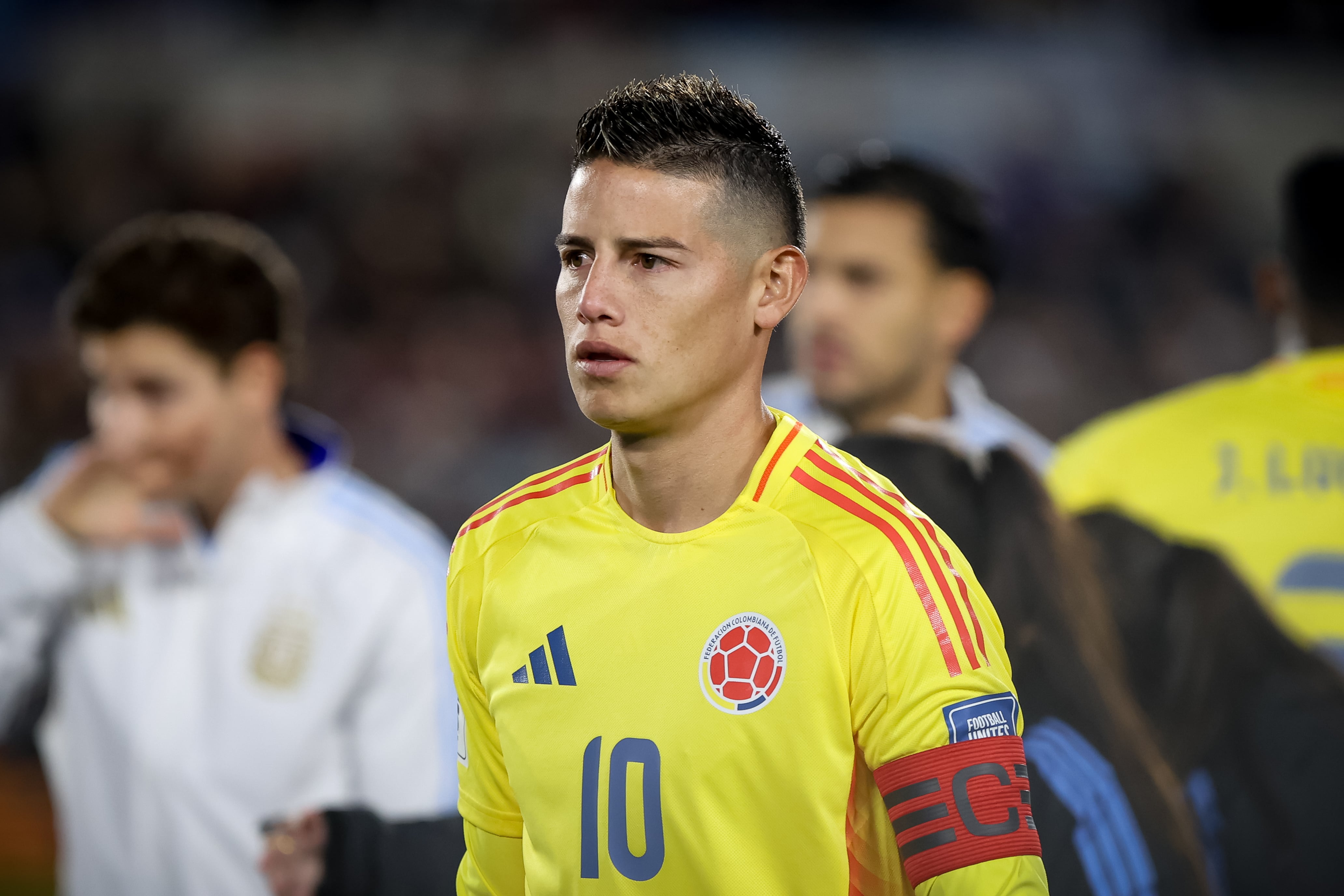 BUENOS AIRES, ARGENTINA - 2025/06/10: James Rodriguez of Colombia seen in action during the match between Argentina and Colombia as part of 2026 FIFA World Cup Qualifiers at Mas Monumental Stadium. Final score: Argentina 1 - 1 Colombia. (Photo by Roberto Tuero/SOPA Images/LightRocket via Getty Images)