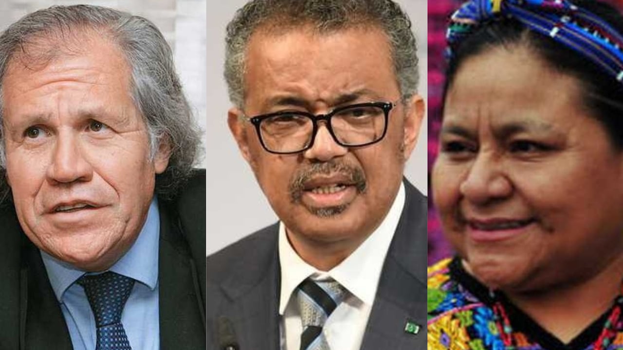 Luis Almagro, secretario general de la OEA; Tedros Adhanom Ghebreyesus, director General de la Organización Mundial de la Salud (OMS); Rigoberta Menchú, premio Nobel de la Paz.