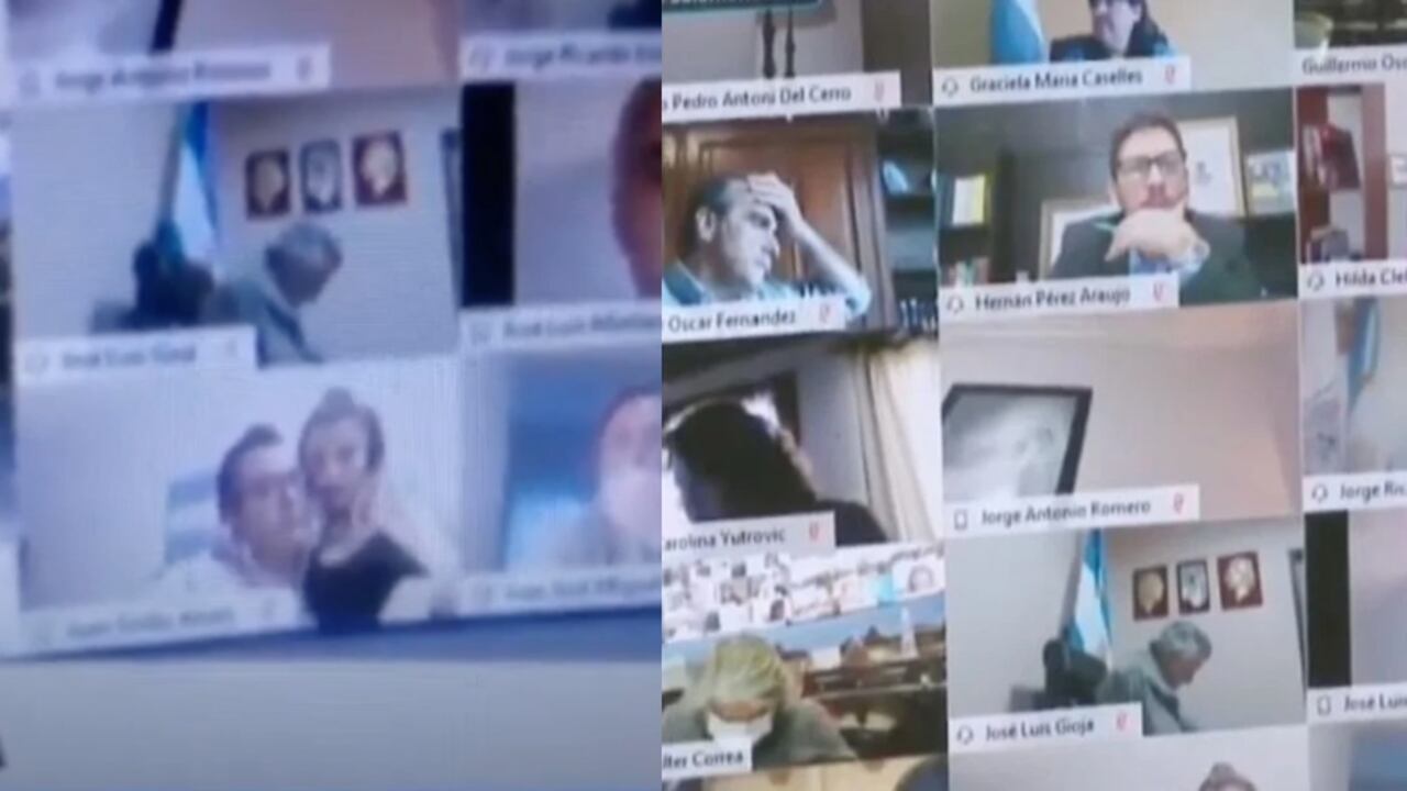 Político argentino Juan Emilio Armeri en la sesión virtual, junto a su pareja.