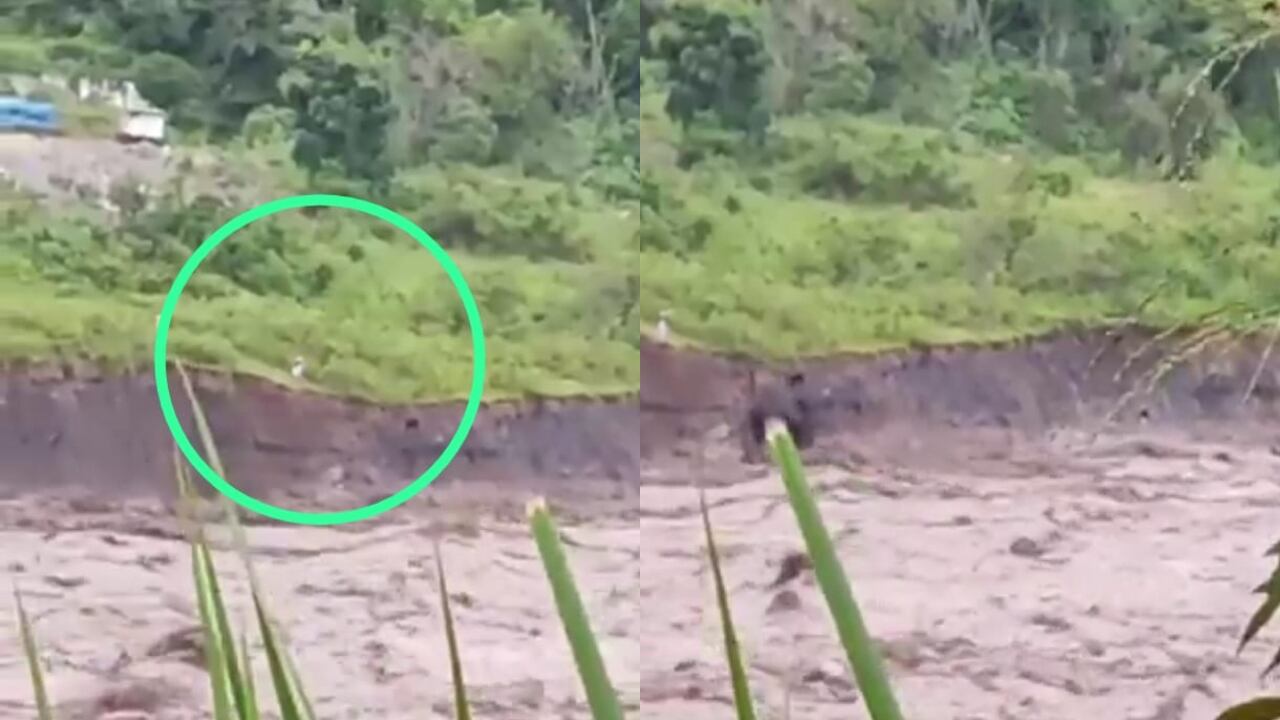 En el círculo, Valentina Chilito, segundos antes de caer al río.
