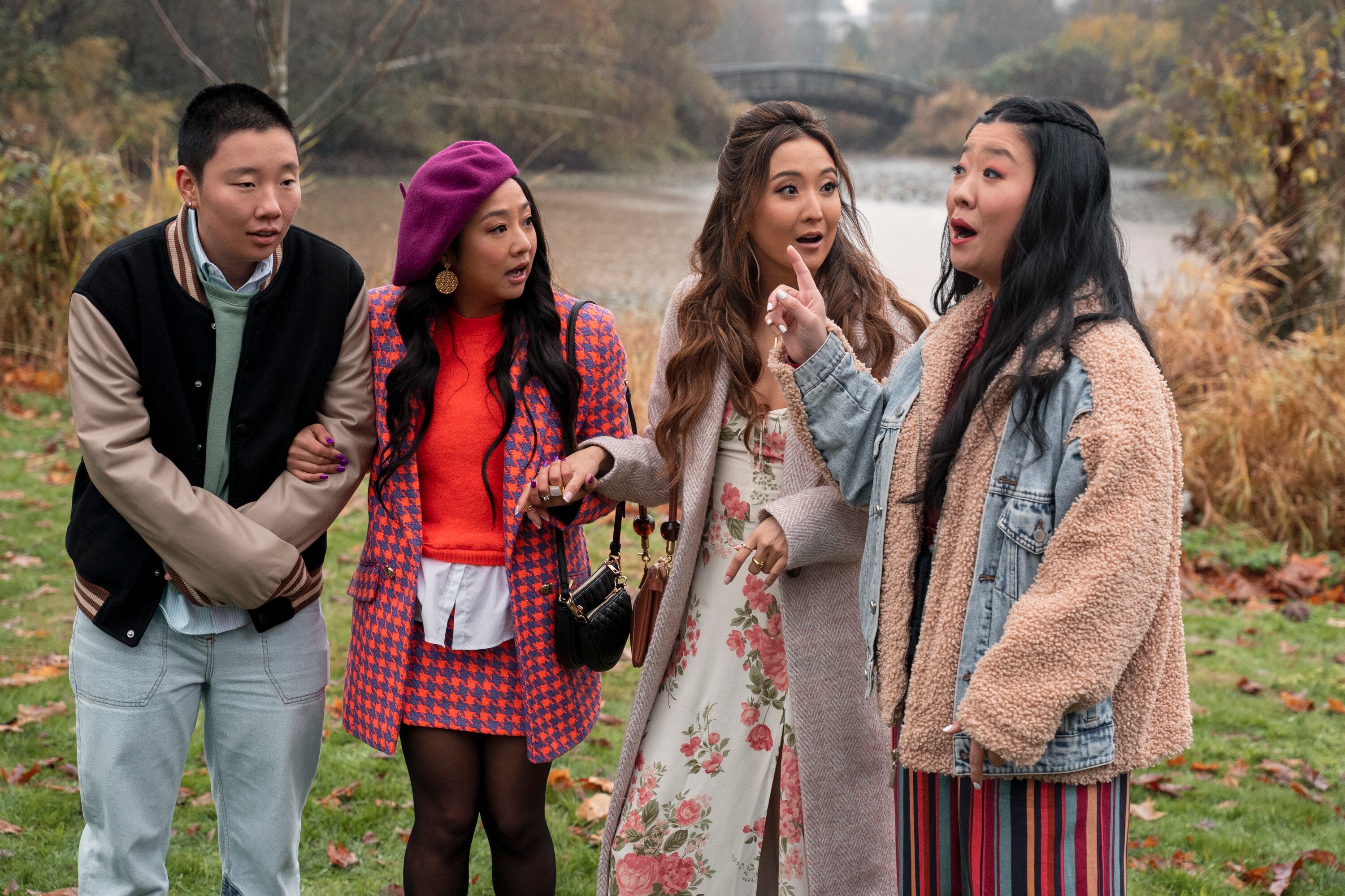 Sabrina Wu as Deadeye, Stephanie Hsu as Kat, Ashley Park as Audrey and Sherry Cola as Lolo in Joy Ride. Photo Credit: Michael Courtney