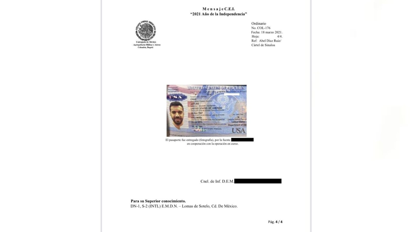 Documento de la inteligencia mexicana