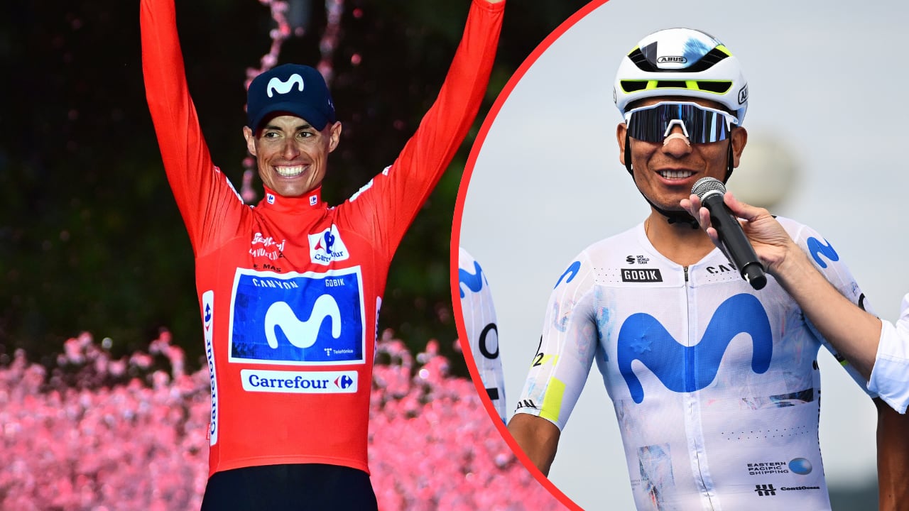 Nairo Quintana (der.) felicitó a Enric Mas (izq.) luego de la Vuelta a España 2026.