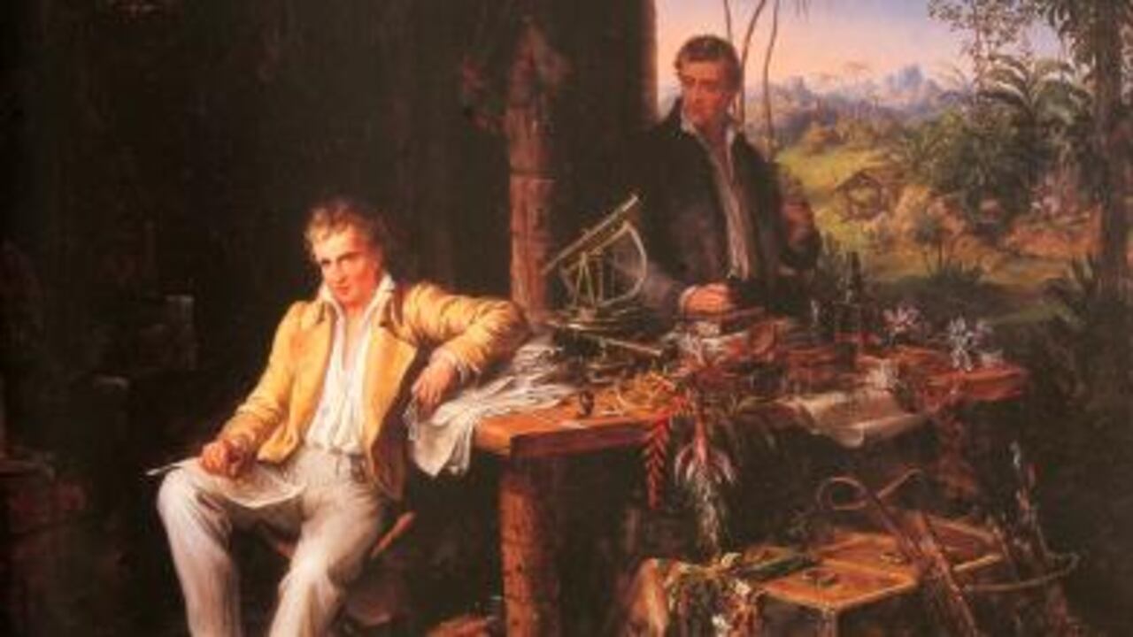 Alexander von Humboldt y Aimé Bonpland en su choza en la jungla, 1856, óleo sobre lienzo de Eduard Ender, Akademie der Wissenschaften, Berlín.