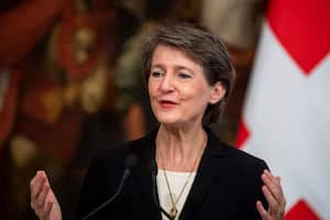ROME, ITALY - SEPTEMBER 29: Swiss Confederation President Simonetta Sommaruga and Italian Prime Minister Giuseppe Conte (not in picture) hold a press conference after a meeting at Palazzo Chigi, on September 29, 2020 in Rome, Italy. Italian PM Giuseppe Conte and Swiss Confederation President Simonetta Sommaruga met to discuss the management of the pandemic and also on investments in environmental and climate protection. (Photo by Antonio Masiello/Getty Images)