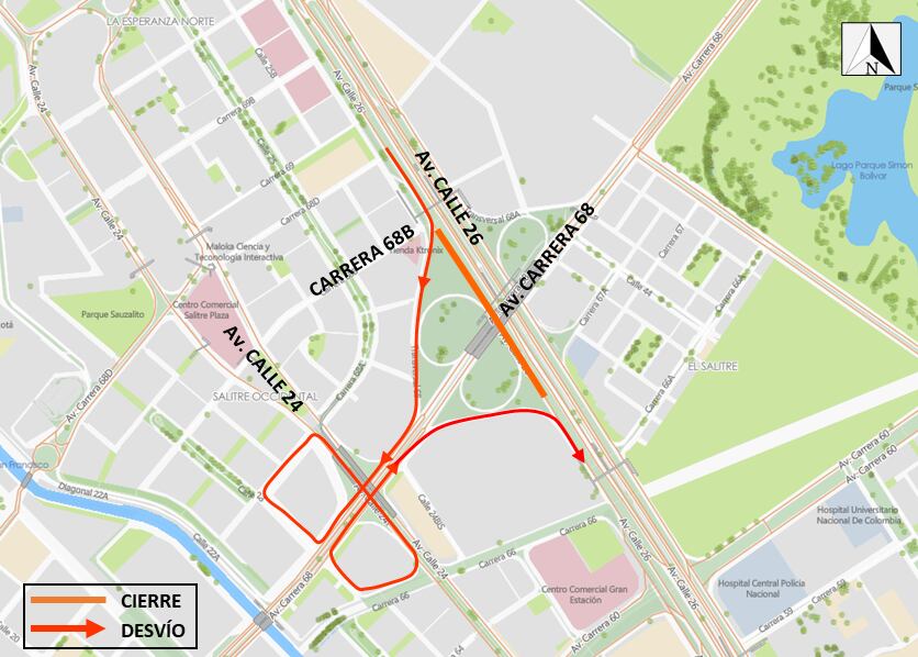 Zona del cierre y desvíos.